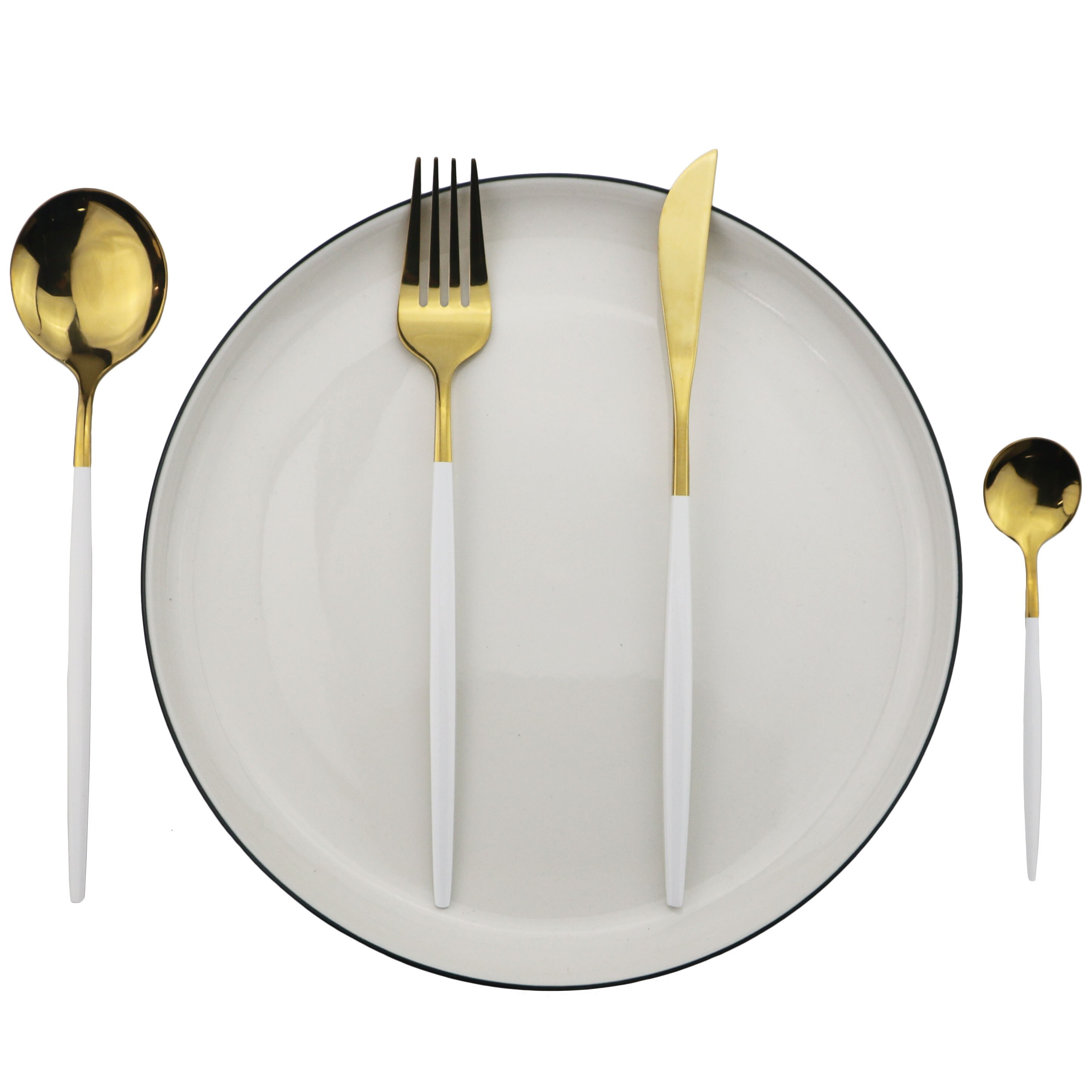 JANKNG – service de vaisselle noire, 30 pièces, fourchette à gâteau aux fruits, couteau en acier inoxydable, argenterie, couverts miroirs, service de table