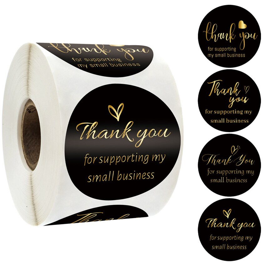 50/500pcs Black Gold Foil Thank You Cards for Supporting My Small Business Thanks Greeting Cards for Retail Store Handmade: Sticker 3.8cm 500pcs