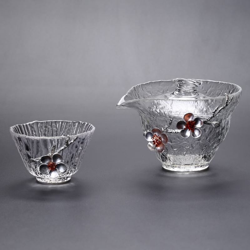 Gaiwan skål tin blomst japansk stil tekop glas sancai låg skål temaskine håndgreb kande kung fu te