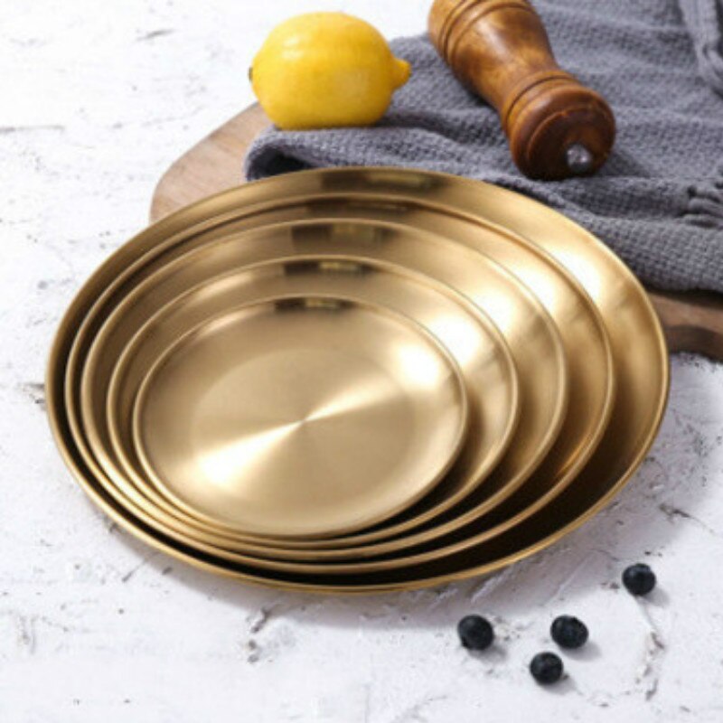 European Style Dinner Plates Gold Dining Plate Serving Dishes Round Plate Cake Tray Western Steak Round Tray Kitchen WJ41803