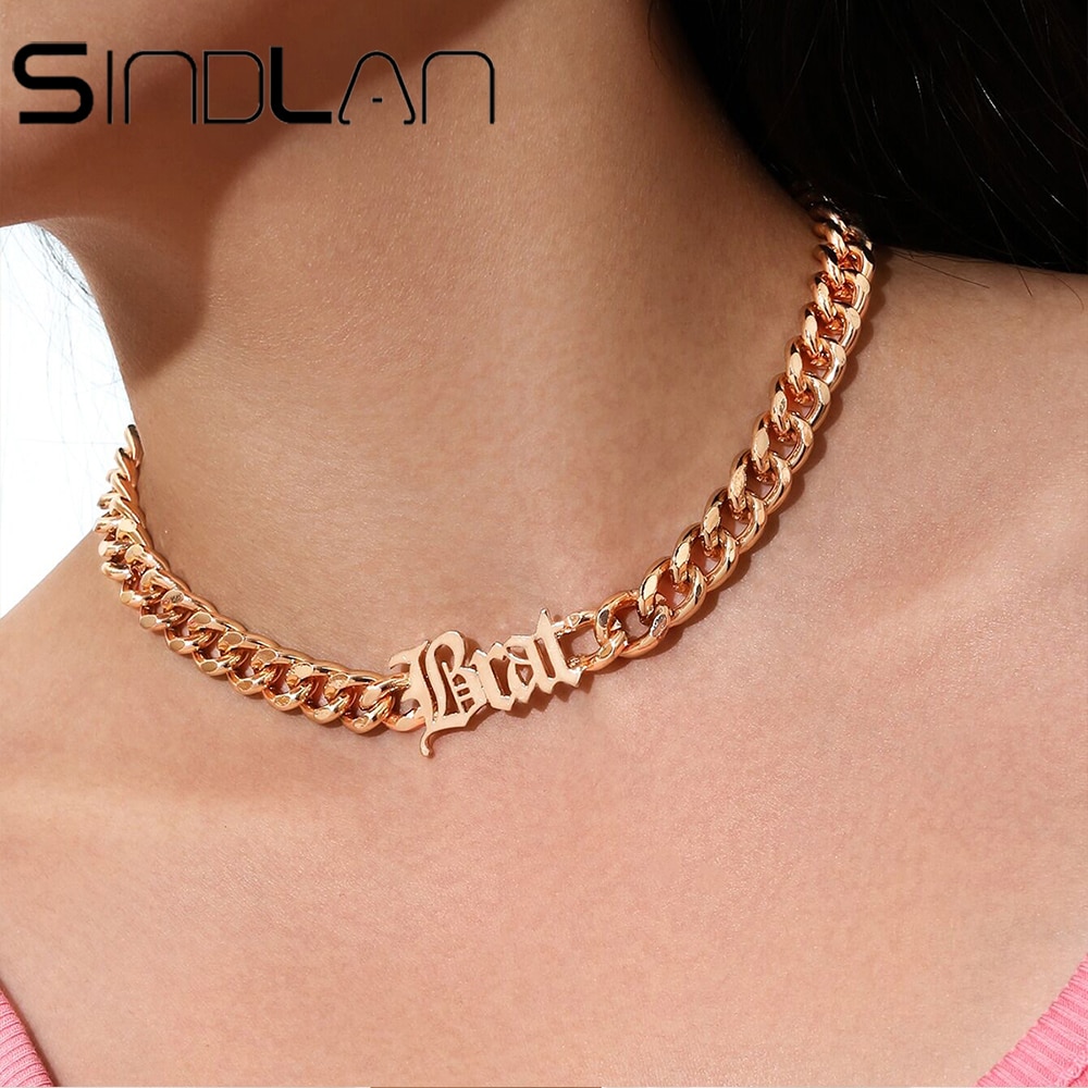 Sindlan 1Pc Übertrieben gotisch knapp Gold Halskette für Frauen Punk Hüfte-Pop Gör Wort unisex Kühlen Nacken schmuck Zubehör