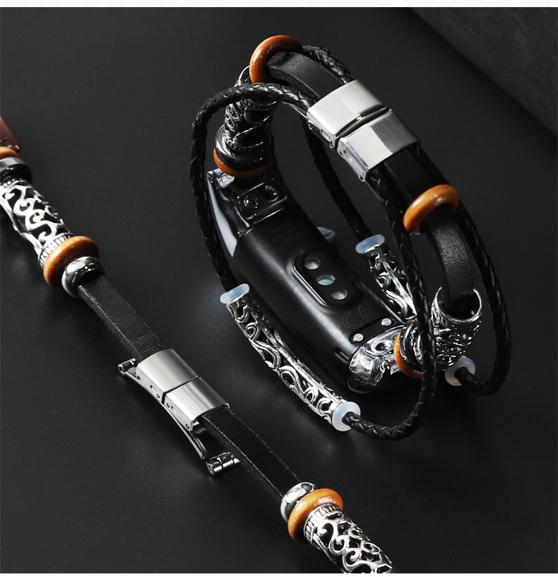 Pulsera de cuero para HONOR Band 5 4 Correa Metal acero inoxidable decoración para HUAWEI HONOR Band 5 Correa pulseras Accesorios