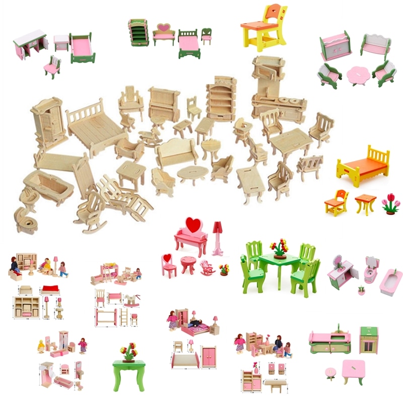 Miniature 1:12 Dollhouse Furniture for Dolls,Mini 3D Wooden Puzzle DIY Building Model Toys for Children