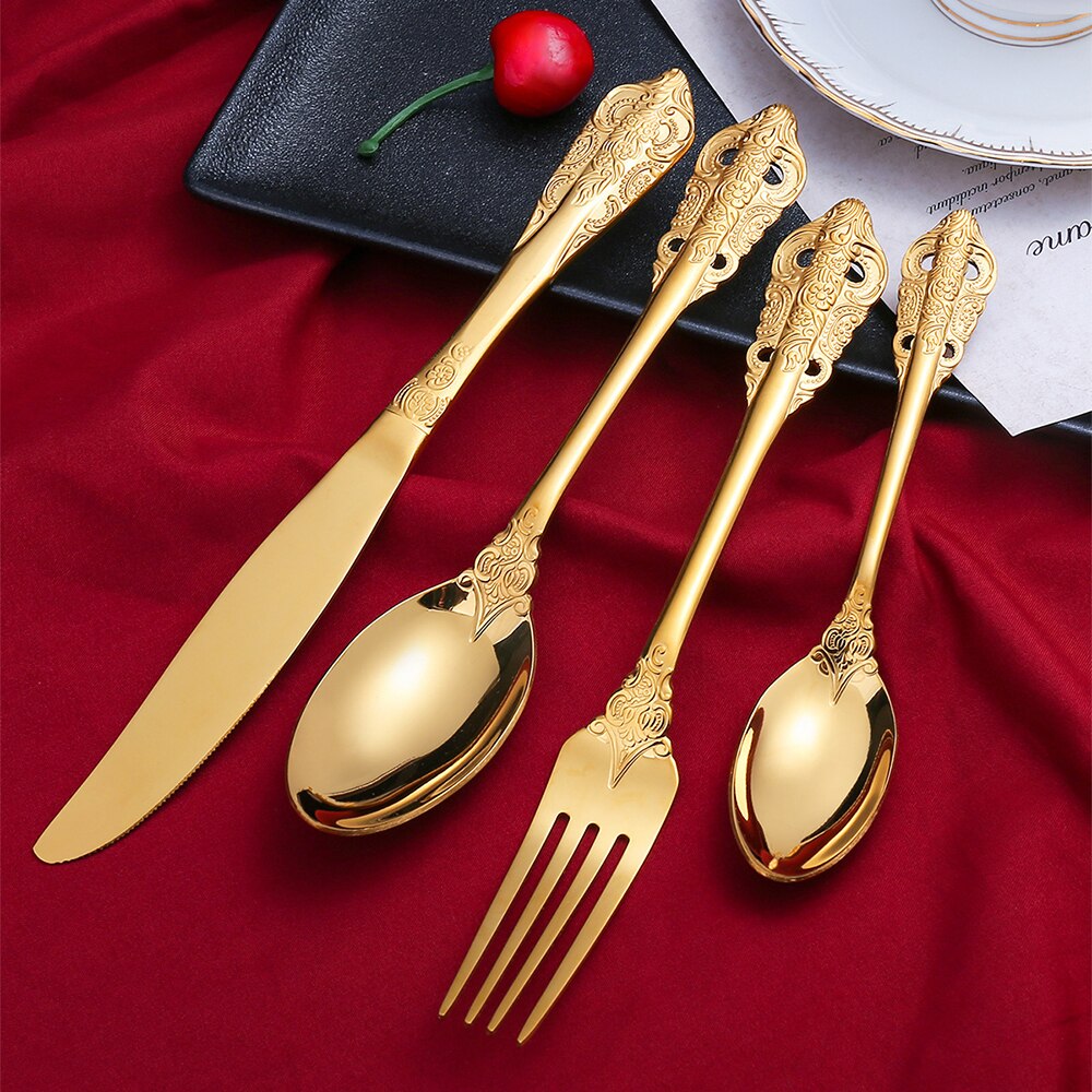 Creativity Retro Western Cutlery Dining Knives Fork Spoon Stainless Steel Cutlery Dinnerware Engrave Relief Luxury Tableware