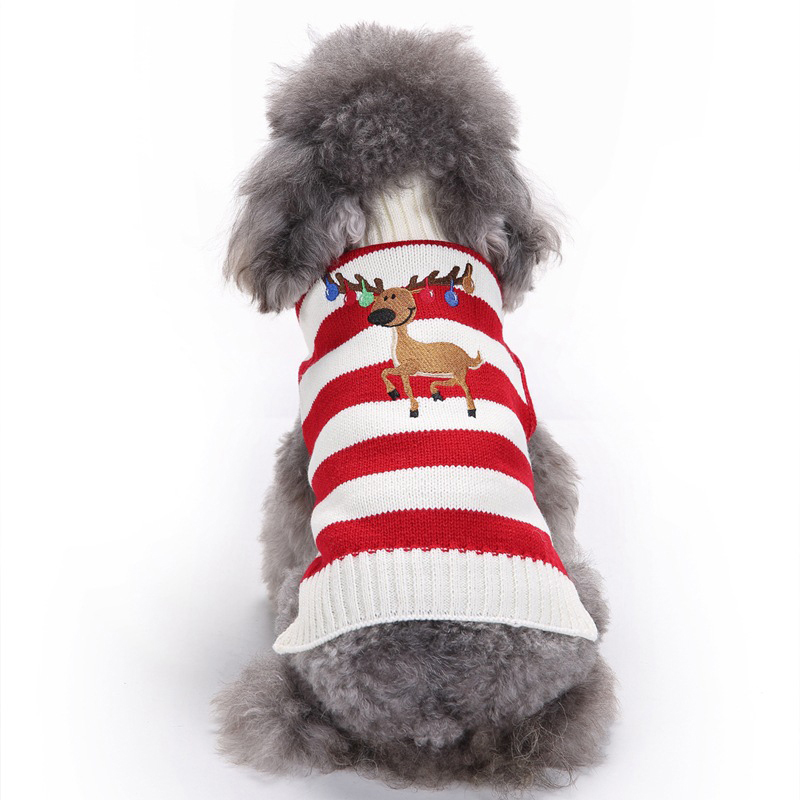 Chandail de noël en tricot | Rennes, animal de compagnie, chat chien, chiot rayé, vêtements chauds pour petits chiens, Costume Chihuahua bouledogue français