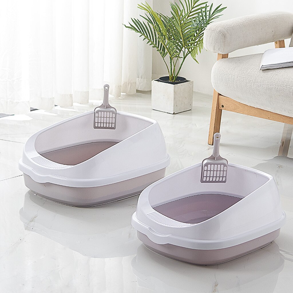 Anti Cat Litter Tray Sifting Toilet Box High Sided Rim Pan Loo With Scoop