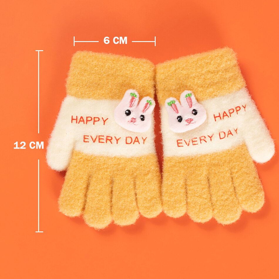 Guantes de lana para niña pequeña, manoplas de nieve para niño feliz todos los días, manoplas de dedos completos de conejo de invierno, accesorios para bebé de 3 a 5 años