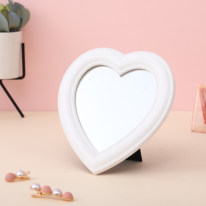 Ins Liefde Spiegel Desktop Spiegel Muur Make-Up Spiegel Gemonteerd Tweeërlei Gebruik Meisje Kamer Wanddecoratie Hartvormige spiegel: small white