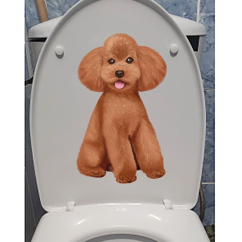 Yoja 14.5 × 23.6cm schattige slimme poedel toilet stickers thuis kinderkamer muurdecoratie accessoires  t1-2414