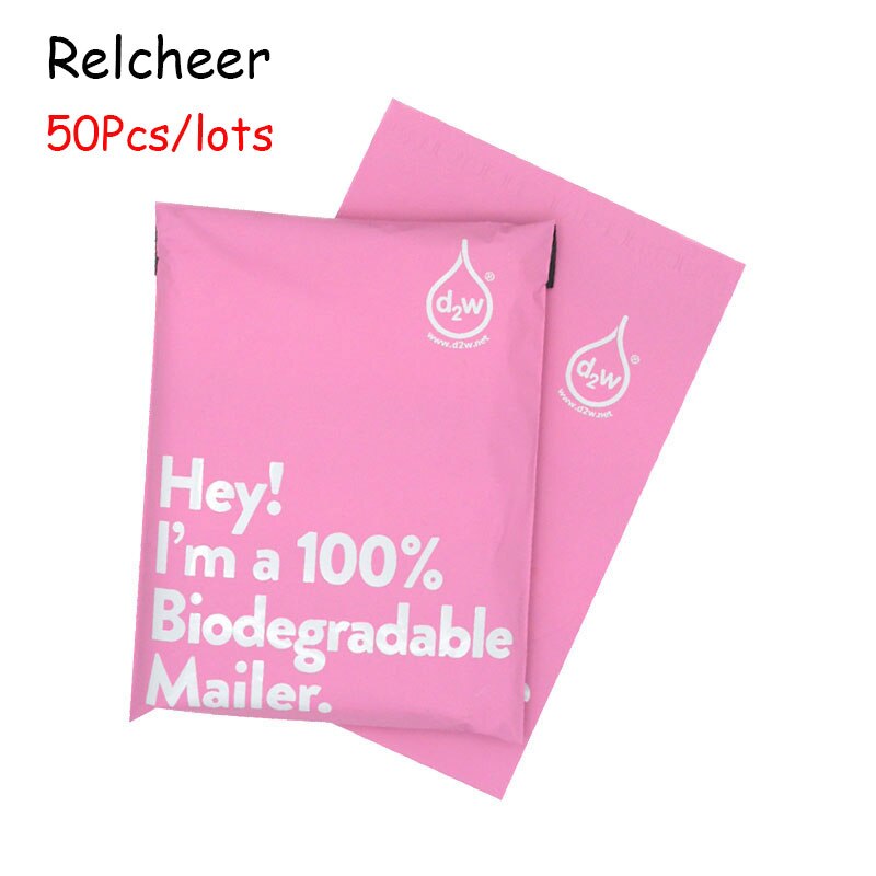 50PCS Eco Friendly Mailing Pink Bags Envelopes Bag 100% D2W Biodegradable Clothing Courier Bags Degradable Postal Bags