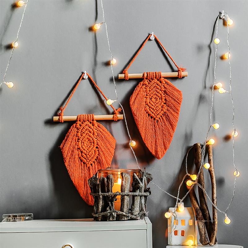 Tapiz colgante de pared con forma de hojas, macramé, pluma Bohemia, tapices tejidos a mano, decoración para la habitación del hogar