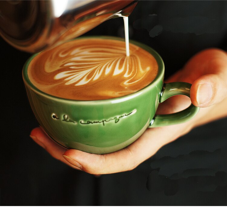 Taza verde creativa de cerámica de 230 ml con platos, tazas de té verdes con salsa de porcelana