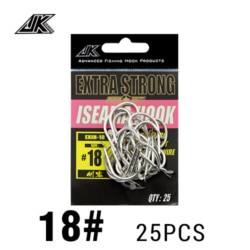 JK EXIH #10-19 Size 25-45PCS High Carbon Steel Fishing Hooks Japan Hooks Light Sea Jigging Carp Single Barbed Hook: 18   25PCS / 1 PACK
