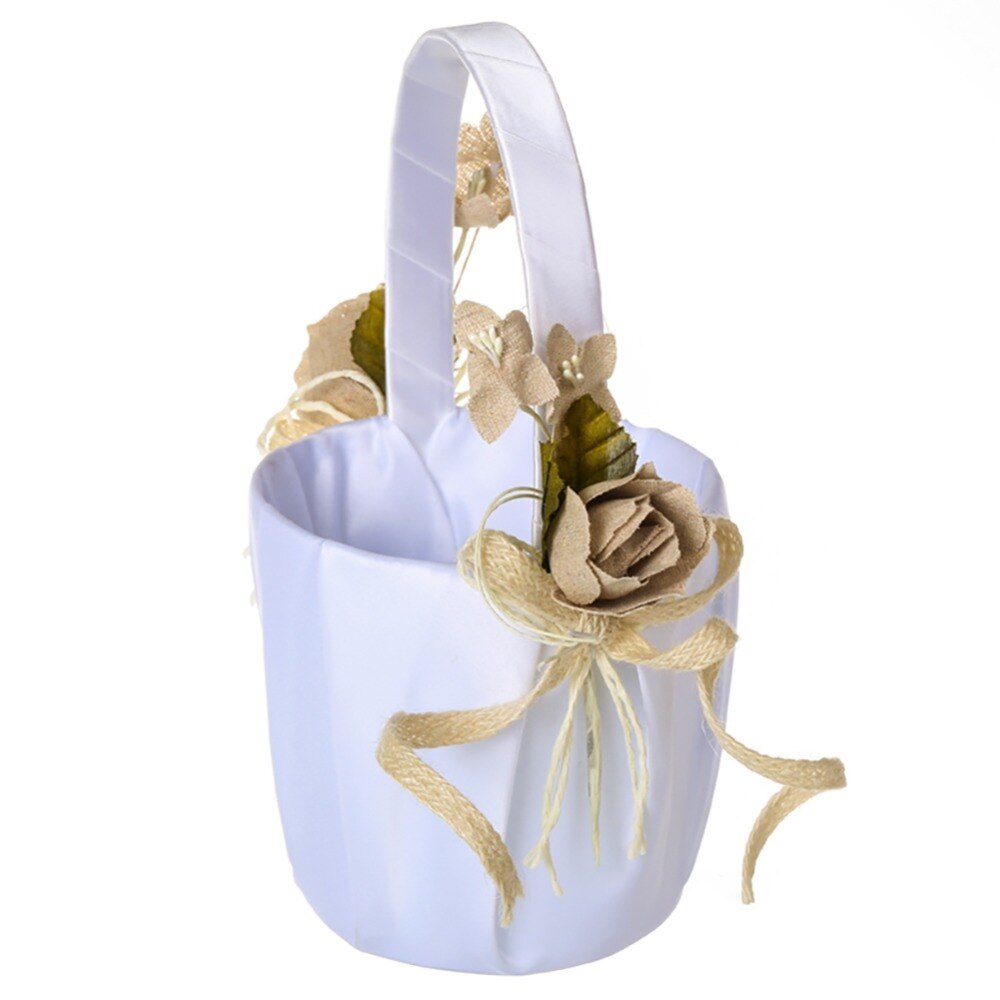 Romantic Flower Girl Basket Rose Petals Bouquet Holder For Country Wedding Ceremony Party Decor Flower Basket