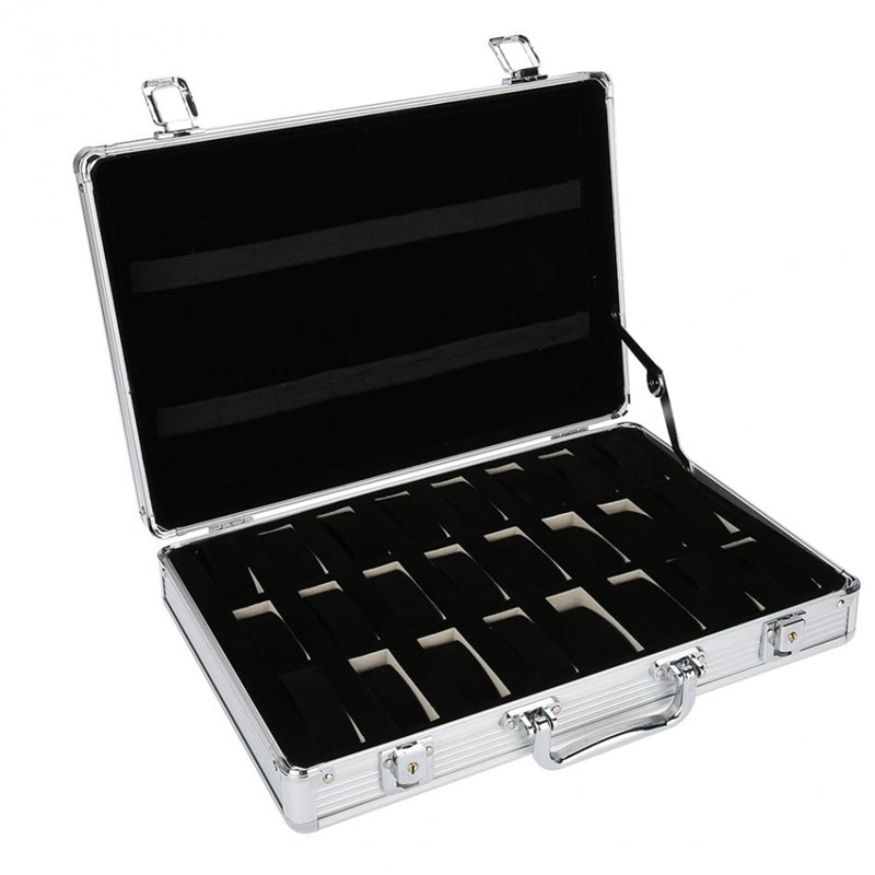 24 Grid Aluminium Koffer Case Display Opbergdoos Horloge Opbergdoos Case Horloge Beugel Klok Horloge Klok Box
