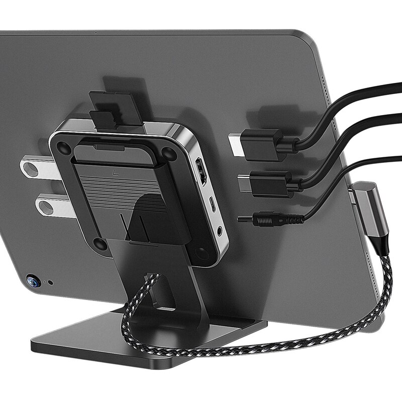 BYEASY UC-167 for iPad Pro USB C Hub Stand Dongle Adapter with 4K HDMI SD/Mini Card Reader USB 3.0 Headphone Jack