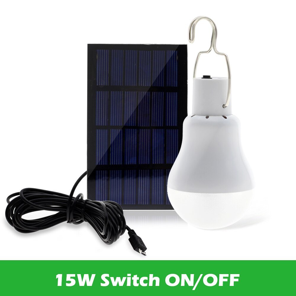 Portable Solar Lamp 15W LED Solar Light Bulb Solar Energy Panel Powered Emergency Tent Lights for Garden Outdoor Camping Fishing: Switch Type - 1 set