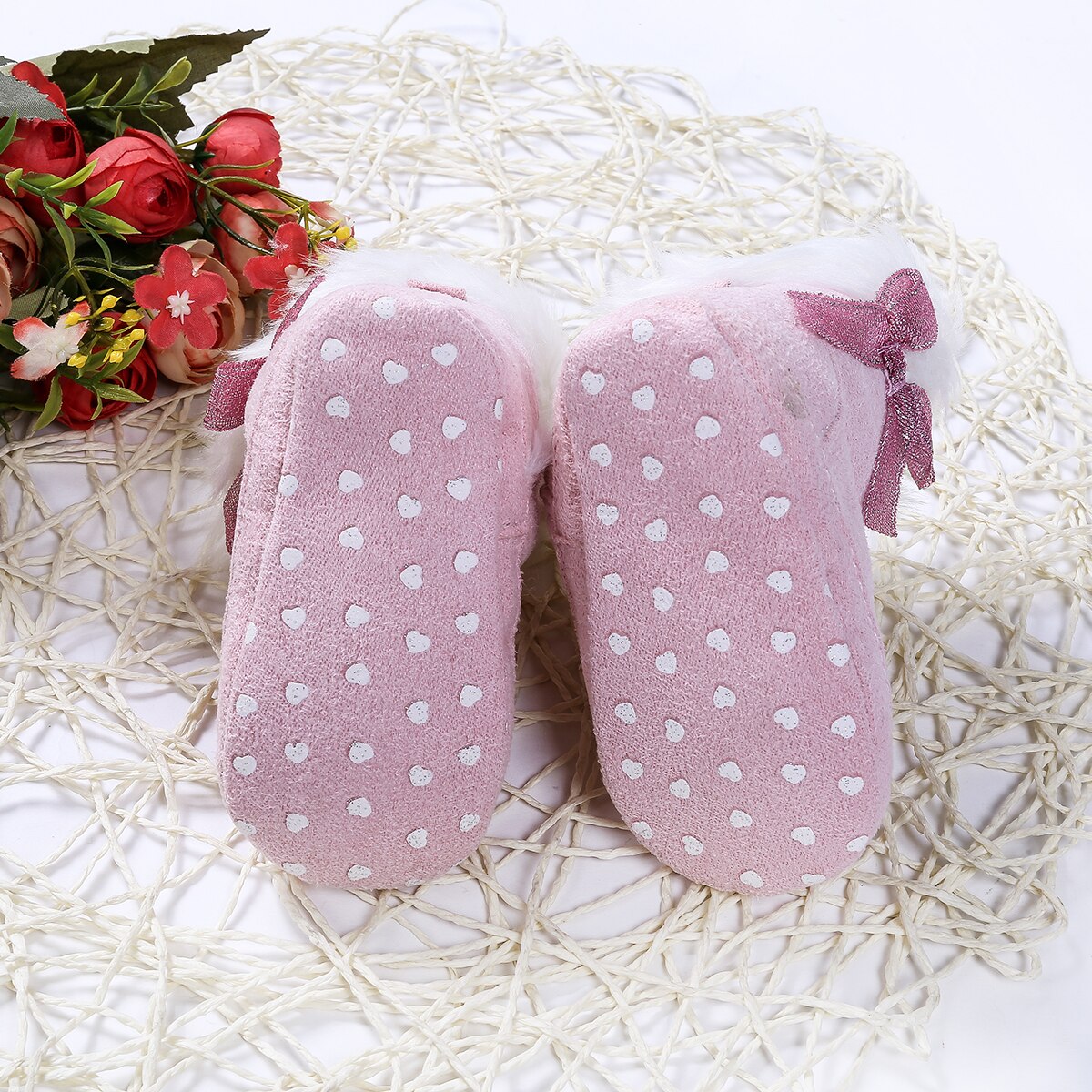 Winter Peuter Baby Meisje Jongen Warme Laarzen Booties Sneeuw Slippers Effen Bont Slip-On Boog Katoen Harige Schoenen 0-18M