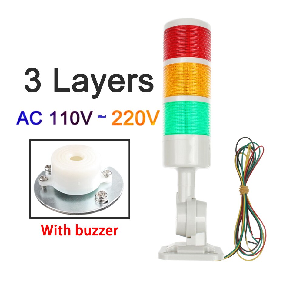 3 layers Rotatable 180 Stack light Red warning light industrial for CNC machine DC 24V 12V AC220V 110V Steady flashing light LED: AC 110V-220V buzzer