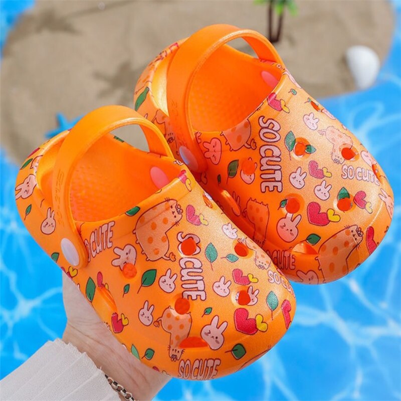 Children Garden Shoes Boys and Girls Cartoon Sandal Summer Slippers Kids Garden Baby Sandals: Orange / 24-25