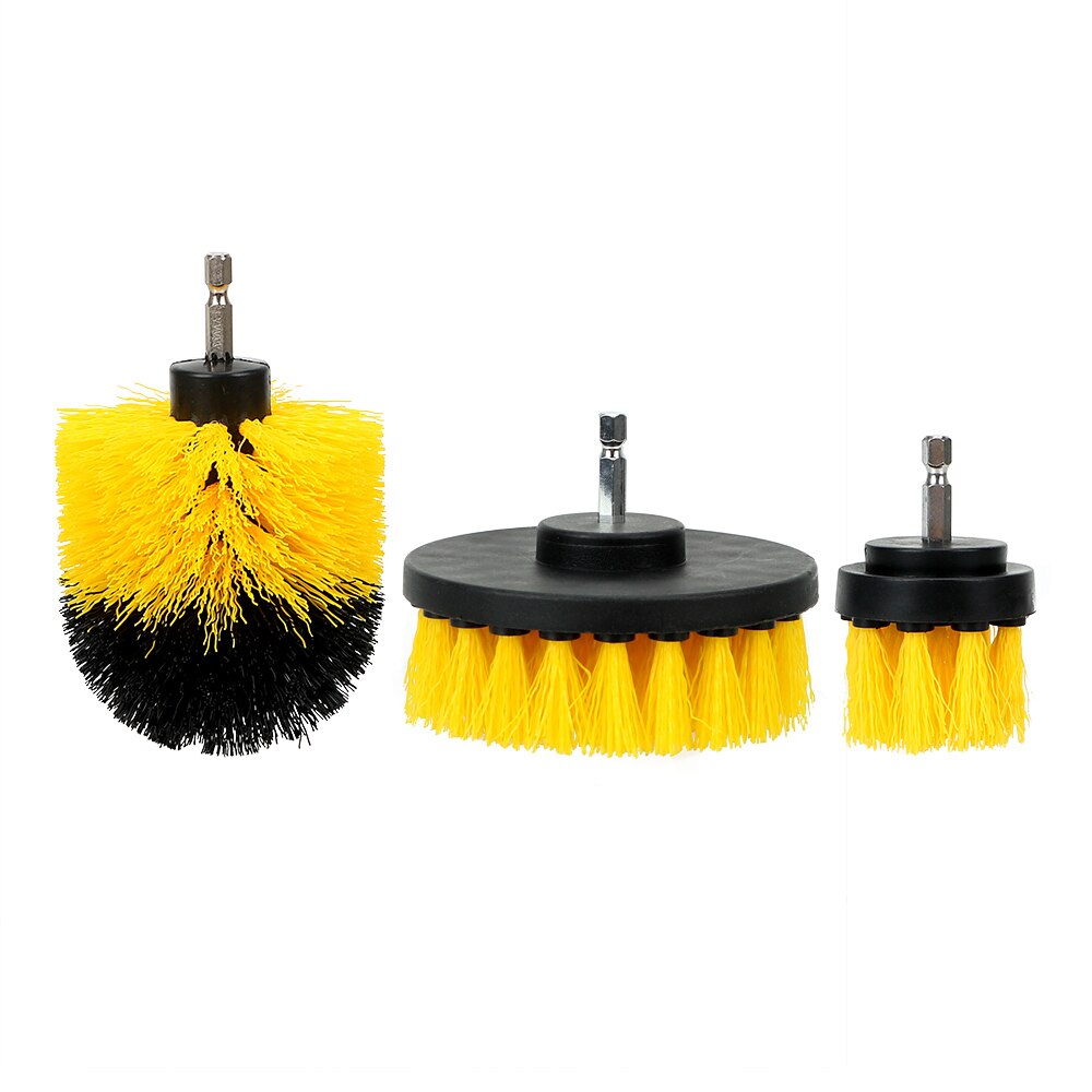 FORAUTO 3 unids/set cepillo de lavado de coches Kit de cepillo de cerdas duras, cepillo de fregado, cepillo de limpieza automático, herramientas de cuidado de limpieza automático: Amarillo