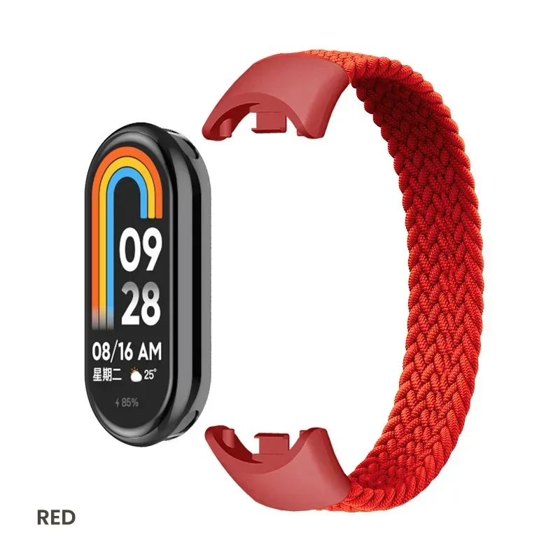 Bucle Solo trenzado para Xiaomi Mi Band 8, accesorios de repuesto, correas de reloj de nailon elástico, pulsera de correa para Miband 8 NFC: XS / Rosado