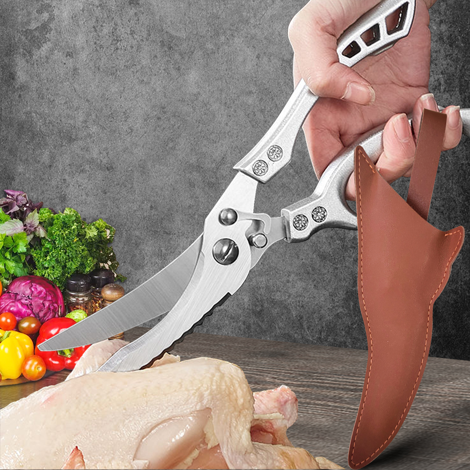 Kitchen Scissors Chicken Bone Kitchen Shears,Duck Fish Cutter 4Cr Stainless Steel Fish Scissors Scale Clean Cook Scissors Knife