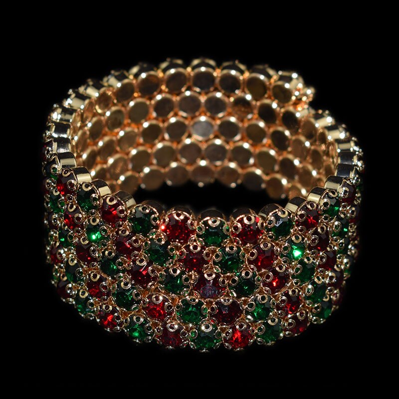 Moda luksusowe kobiety wielowarstwowe kryształowe kryształowe bransoletki bransoletki regulowane ślubne Pulseras biżuteria dziewczyna prezenty: 5 rows red green