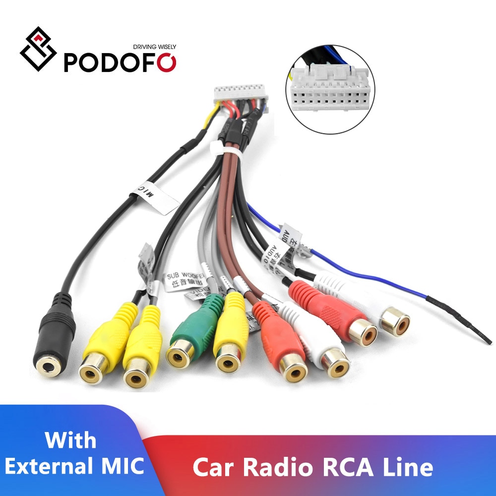 Podofo Autoradio Rca Uitgang Aux-In Adapter Kabel Met Externe Microfoon