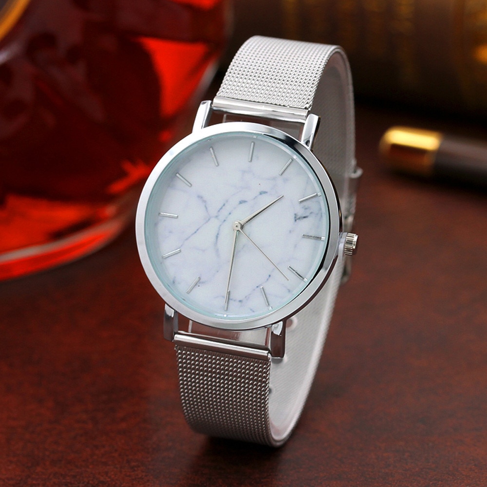 Mode Vrouwen Horloge Marmer Oppervlak Rvs Eenvoudige Mesh Dames Horloge Band Polshorloge Vrouwelijke Klok Montres Femmes