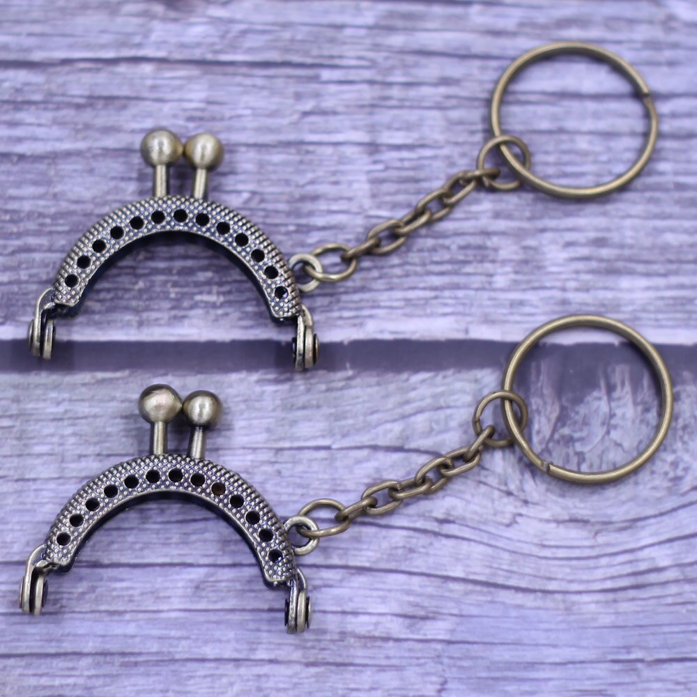 Kiss Clasp Lock With Key Ring Chain Bronze Tone Arch Metal Frame Purse Bag Parts Accessories 4cm