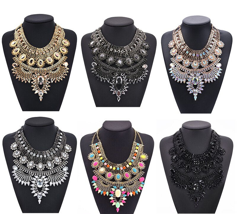 Indian Statement Big Chokers Necklace Women Crystal Large Collar Necklaces Female Big bib Necklace Boho Ethnic Costume Jewelry