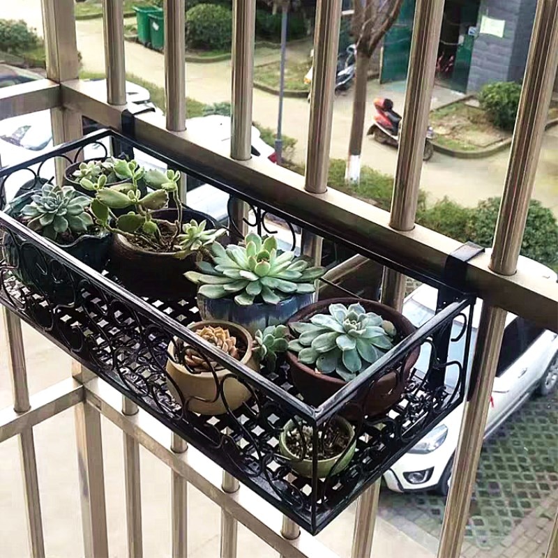 Balcony flower rack hanging wrought iron railing wall hanging flower pot rack guardrail multi-layer rack hanging shelf window