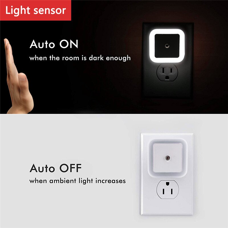Ljussensor nattlampa lampa luminaria nattlampa för barn barn sovrum vägglampa us/eu plug square baby sovlampa