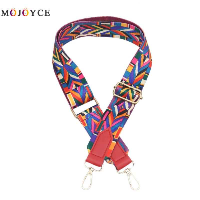 Ethnic Multicolor Printing Shoulder Strap Nylon Adjustable Rainbow Belt Wide Handle Women Bags Accessories