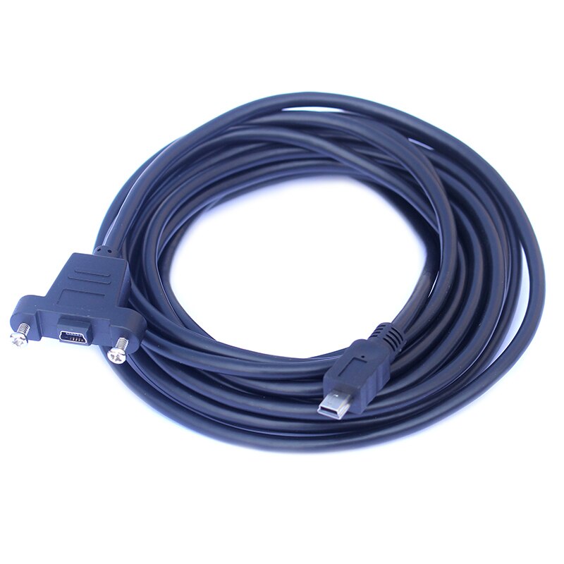 5 M Mini USB B 5pin Extension Cable Male To Female With Screw Lock Panel Mount Screws