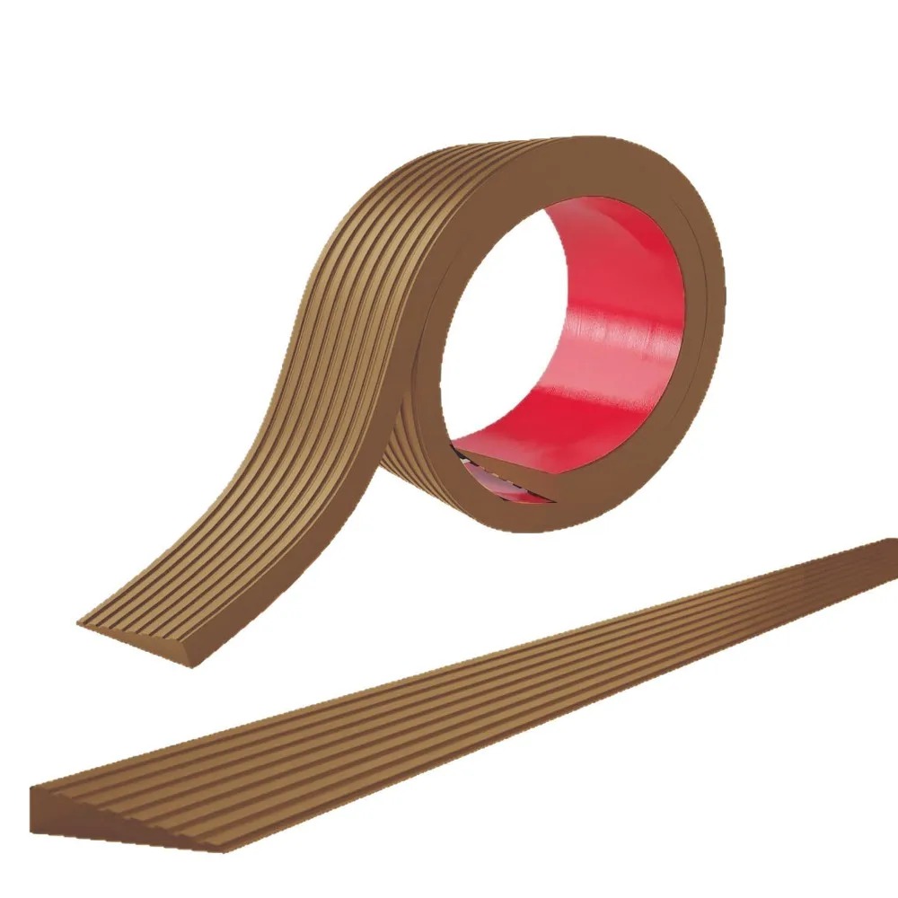 1 Pc 1 M/39.37 Inch Deuropening Drempel Oprit Zelfklevende Pvc Rubber Oprit Slijtvast Gestreepte trap Anti Slip Tape: Grijsachtig Bruin