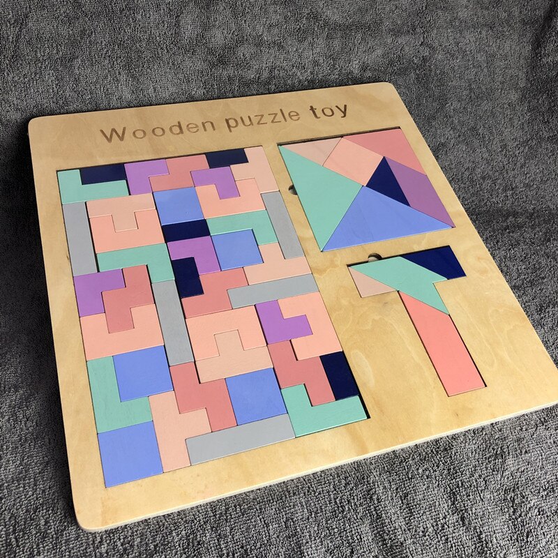 Houten drie-in-een Intelligentie Puzzel kinderen Glijbaan Puzzel/Tetris/puzzel Baby Klassieke Educatief speelgoed