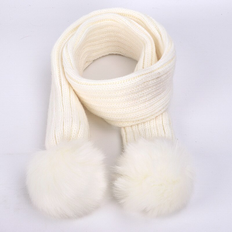 Bufanda de punto con pompón de Color sólido para niños, bufandas de algodón para niño y niña, envolturas de pañuelo de lana para bebé, novedad de: White