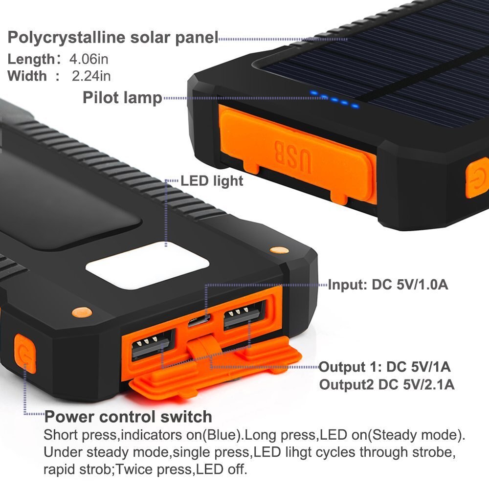 Top Solar Power Bank Waterdichte 30000mAh Solar Charger USB Poorten Externe Lader Powerbank voor Xiaomi Smartphone met LED Licht