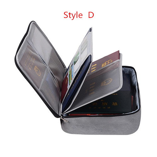 Bolsa de documentos de gran capacidad para hombre, paquete de almacenamiento impermeable, billetera para pasaporte de viaje, organizador de tarjetas, artículos de accesorios para el hogar: D Style Gray