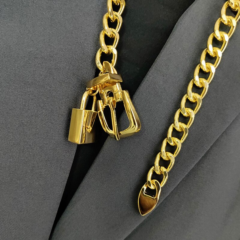 Guld kæde bælte lås metal bælter til kvinder cubanske nøgleringe sølv punks kjole linning lang ketting riem cummerbunds