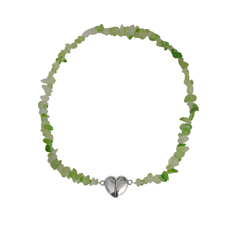 2022 Green Irregular Stone Beads Handmade Choker Necklace Heart Pendant Necklace