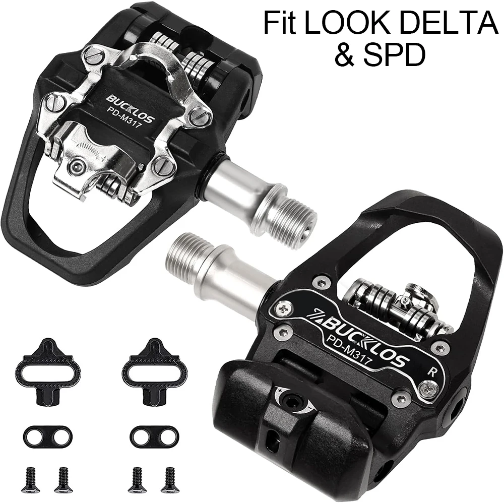 BUCKLOS para SPD/LOOK DELTA Pedal de bicicleta de doble función Pedal de bloqueo automático pedales de bicicleta de montaña de carretera con tacos de bicicleta: Borgoña
