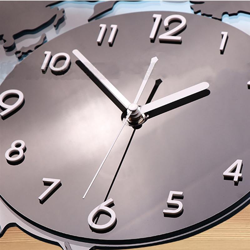 1PC Unique Acrylic Wall Clock World Map Wall Hanging Clock For Office Home Living Room Without Battery A2
