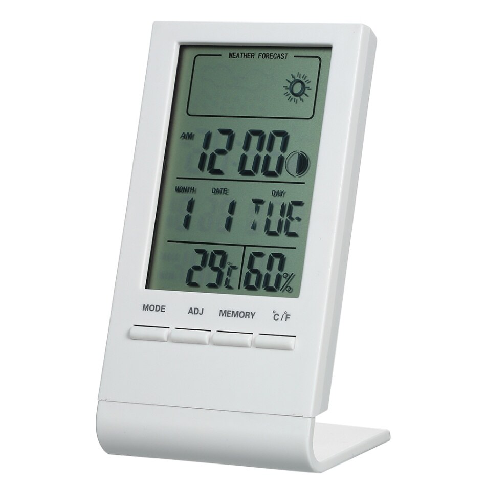 Mini Digital Thermometer Hygrometer Indoor Temperature Humidity Meter Gauge Clock Weather Station Forecast Max Min Value Display