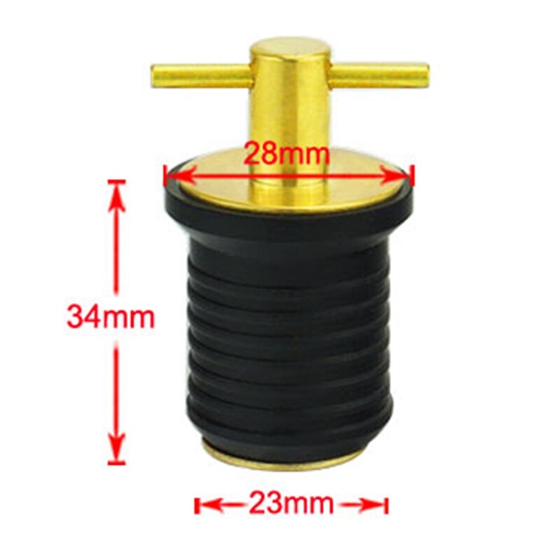 T-Handle Drain Plug Rubber Brass Marine Drain Plug T‑Handle Twist‑in Boat Accessories for Hull Livewell Boat Bilge Plug