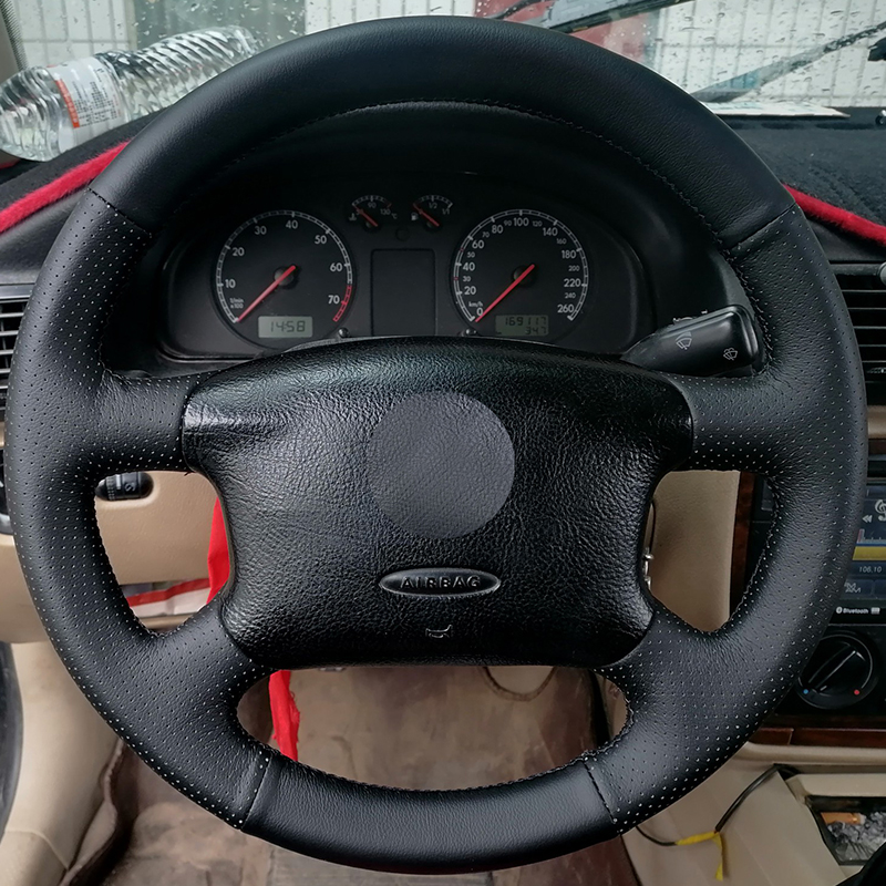 Funda de cuero perforada suave para VW Golf 4 MK4 1998-2004 Passat B5 1996-2005, cubierta de volante cosida a mano DIY, embellecedor de cuero