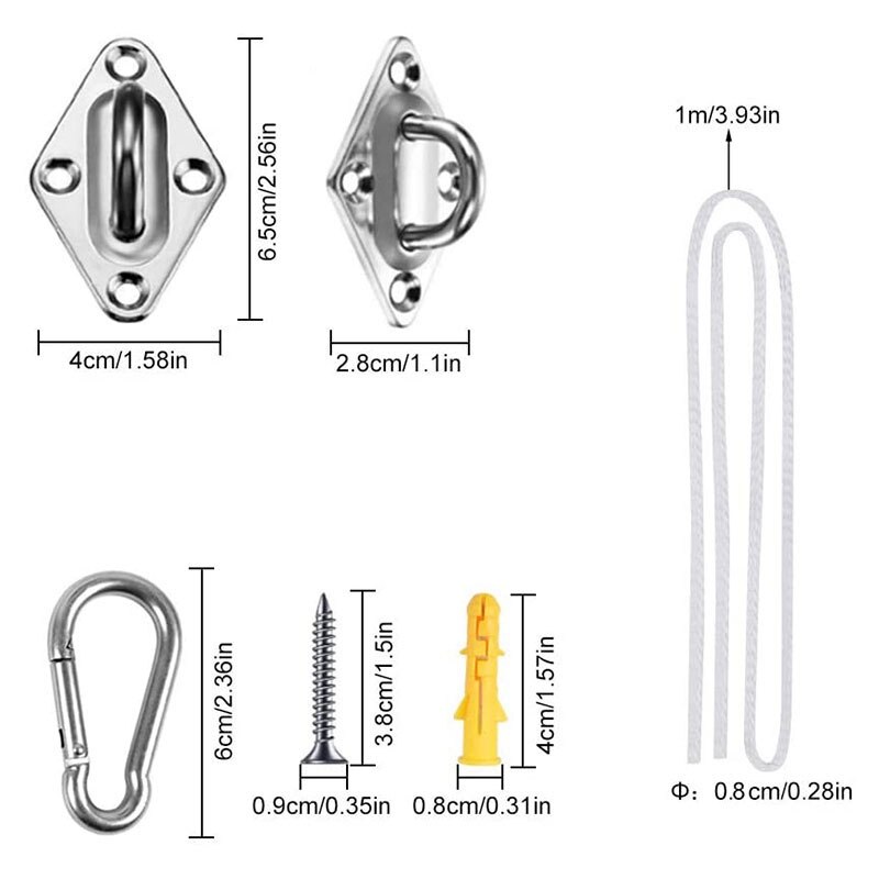 44 Pcs Shade Sail Hardware Kit Sun Shade Sails, Anti-Rust Stainless Steel Mounting Accessories