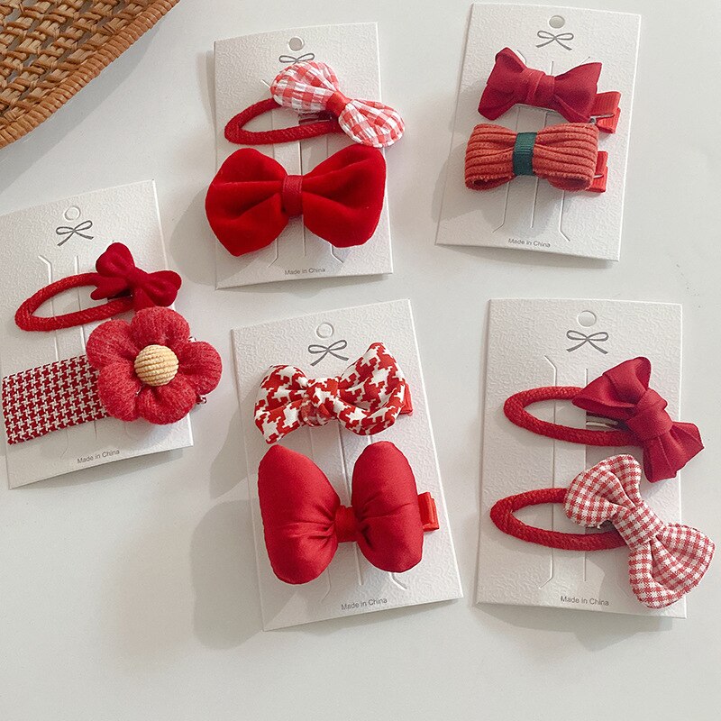 2 Stck/einstellen 2022 Baby Mädchen Haarnadeln Kawaii rot Bogen Blume Haar Clips Haar Zubehör Pro Kinder Kinder Barrettes Headwear